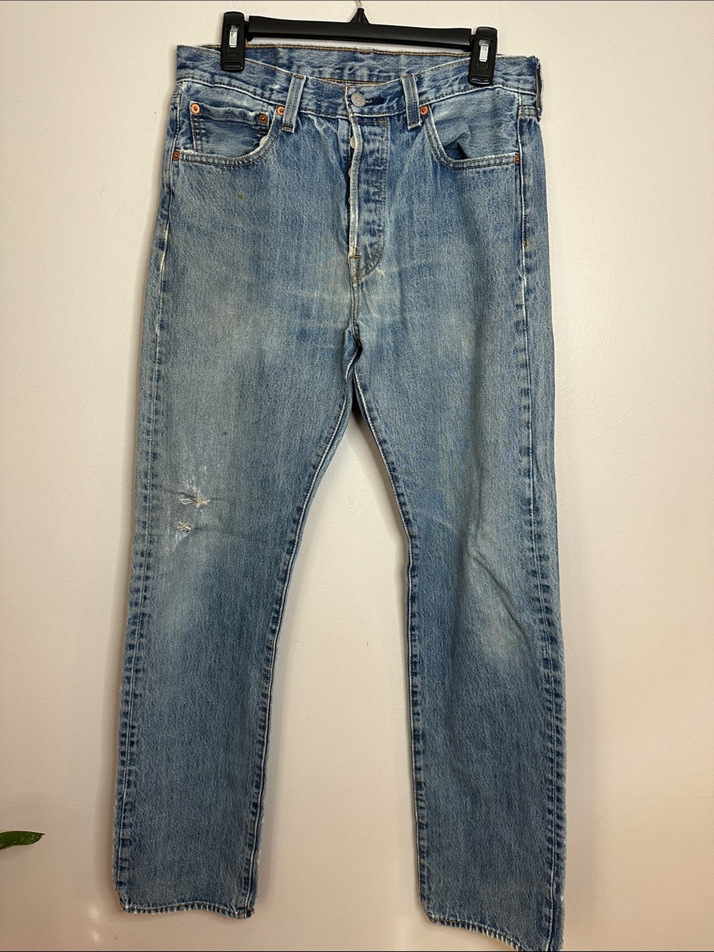 Levi's 501 Button Fly Light Wash Distressed Straight Leg Men’s Jeans 32x34